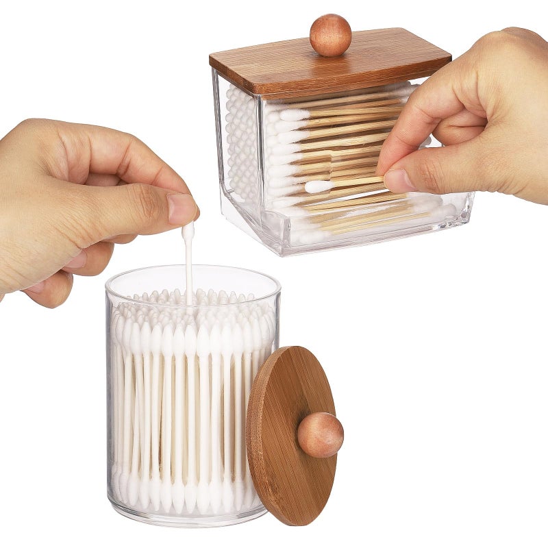 Tbestmax Qtips Holder Dispenser  10/7 oz Cotton Ball/Swabs Storage Containers  Apothecary Jars for Bathroom Organizer Bambooo Lids - Image 3